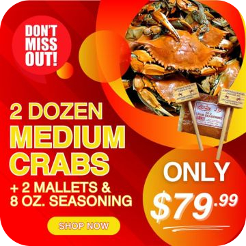 Medium Male Blue Crabs (2 Dozen, 2 Mallets, 8oz. Seasoning)